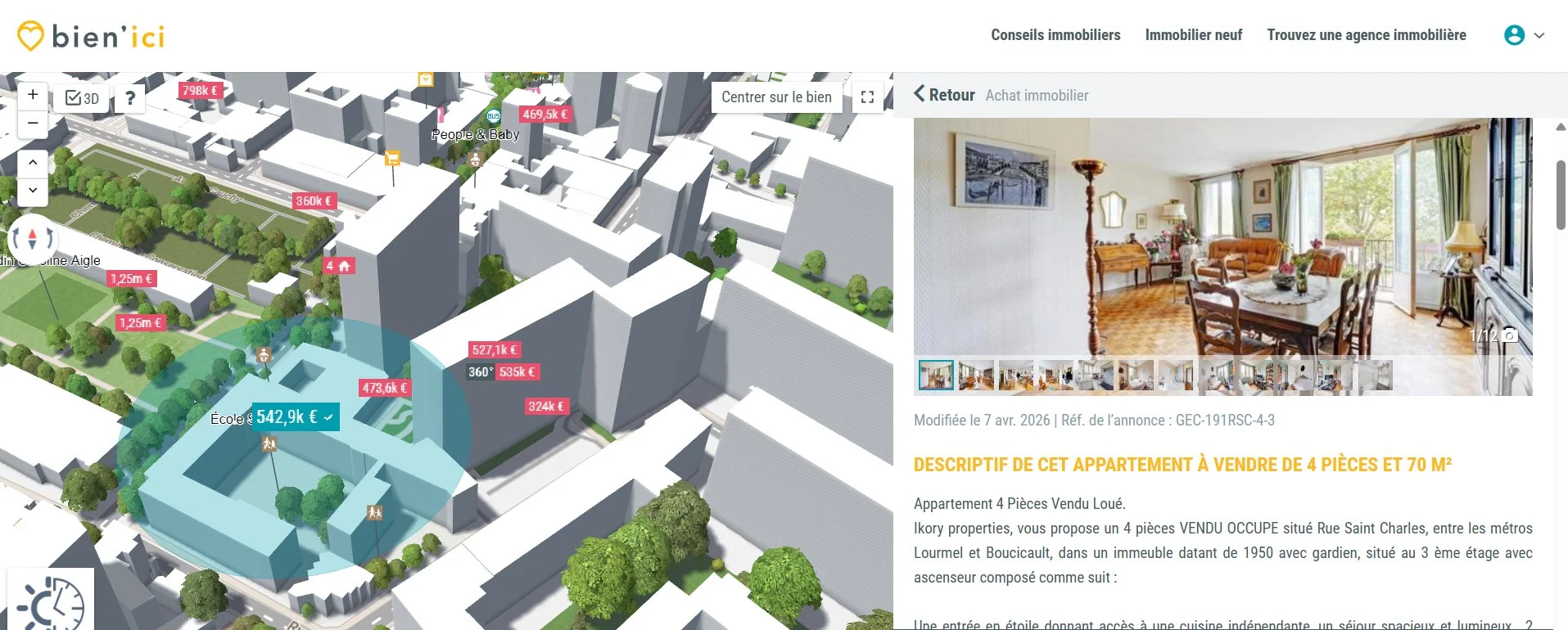 Bien'ici scraper python — listing example Paris 15th