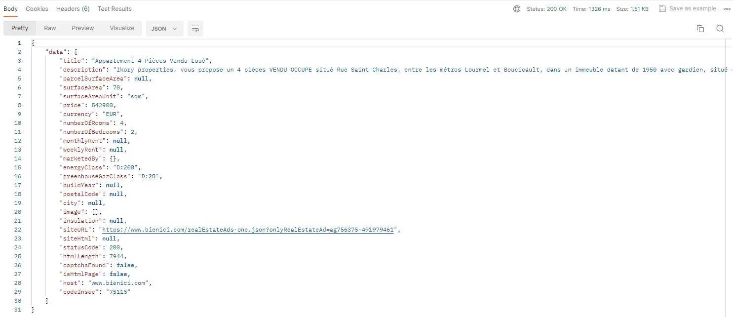 Bien'ici scraper python — JSON response from ScrapingBot