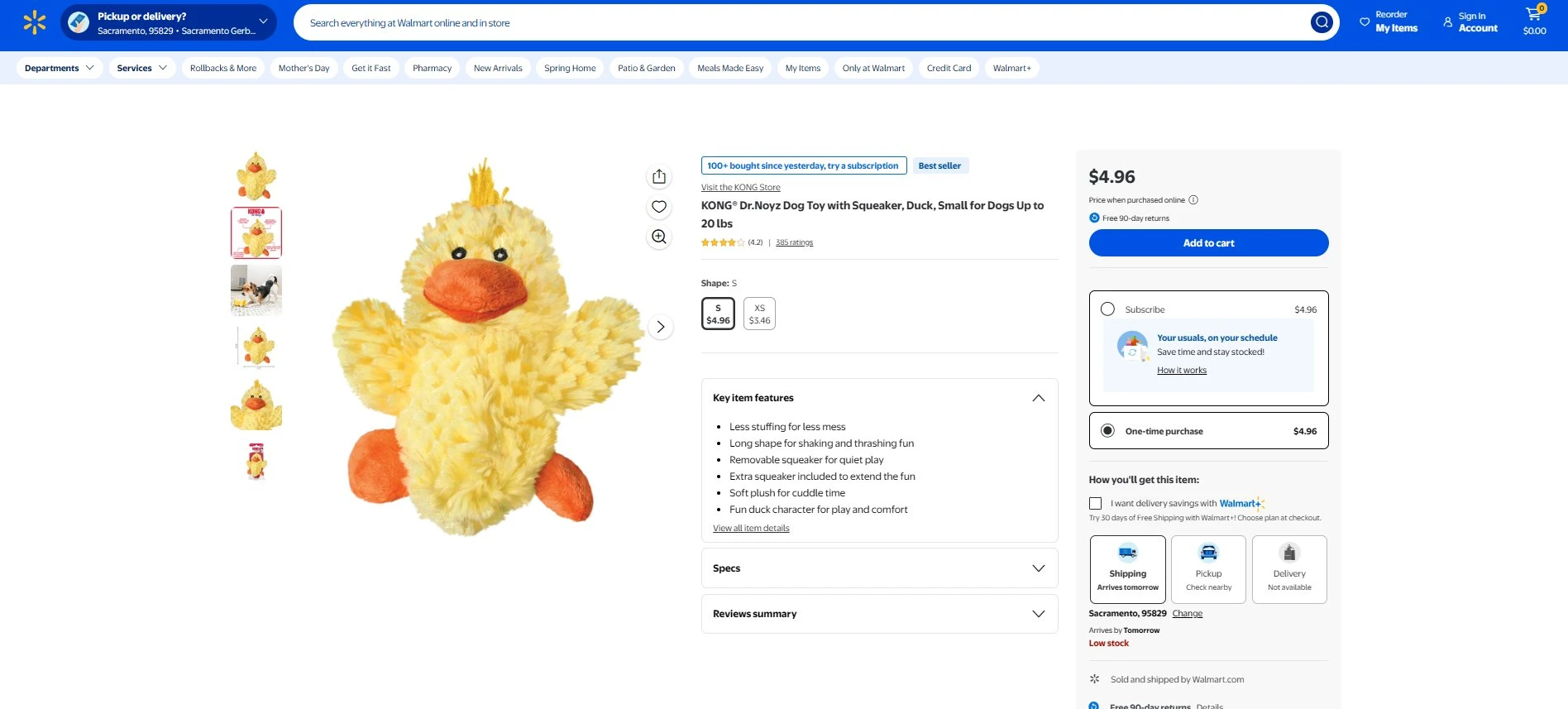 Walmart product page — KONG Dr.Noyz Duck Dog Toy